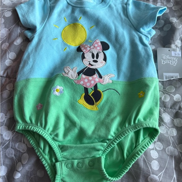 Disney Baby Blue and Green Minnie Mouse Bodysuit - Picture 1 of 3